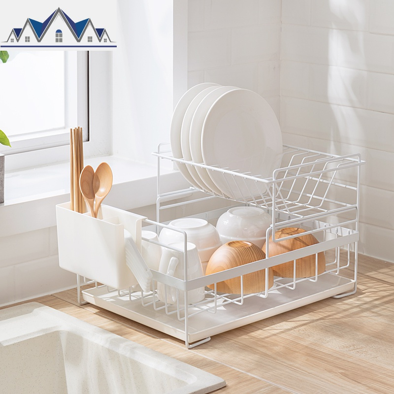 日式多功能餐具收纳厨房台面双层碗筷勺碟盘沥水架水置物储物架 三维工匠收纳层架