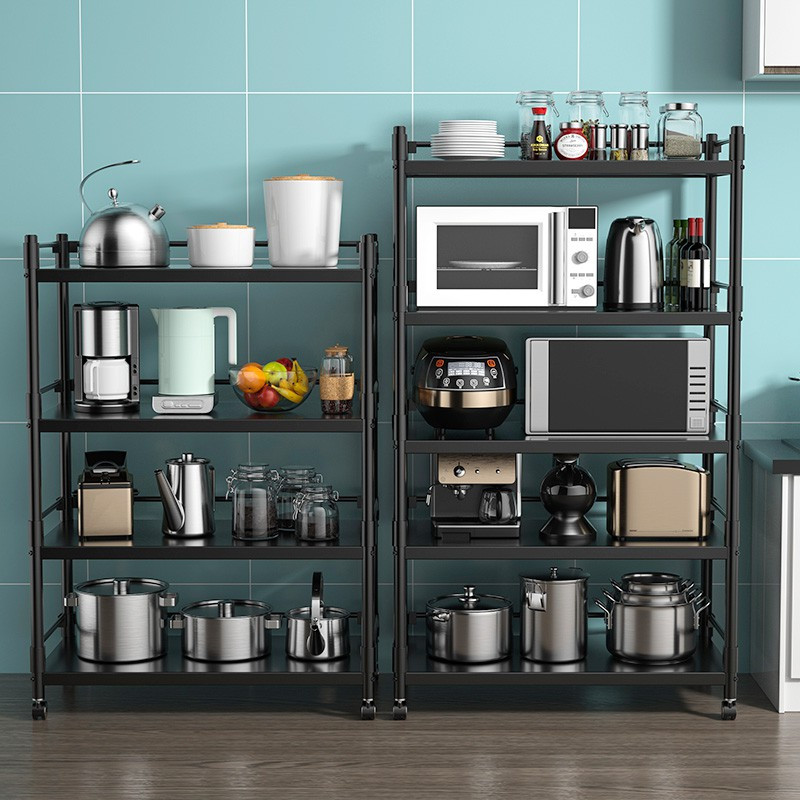 厨房不锈钢置物架落地多层可移动带轮...