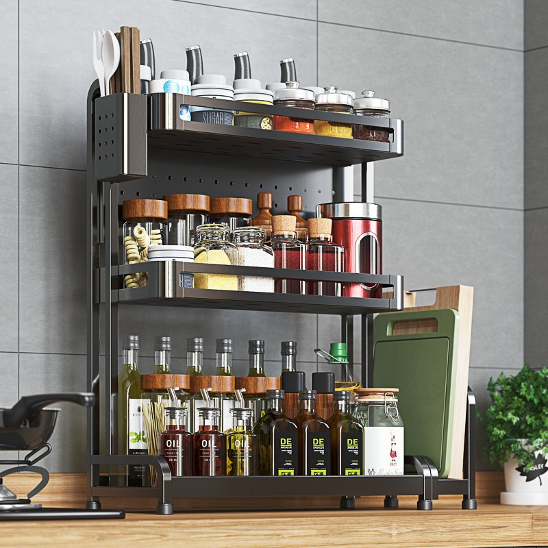 黑色不锈钢厨房置物架调料架多层调料...