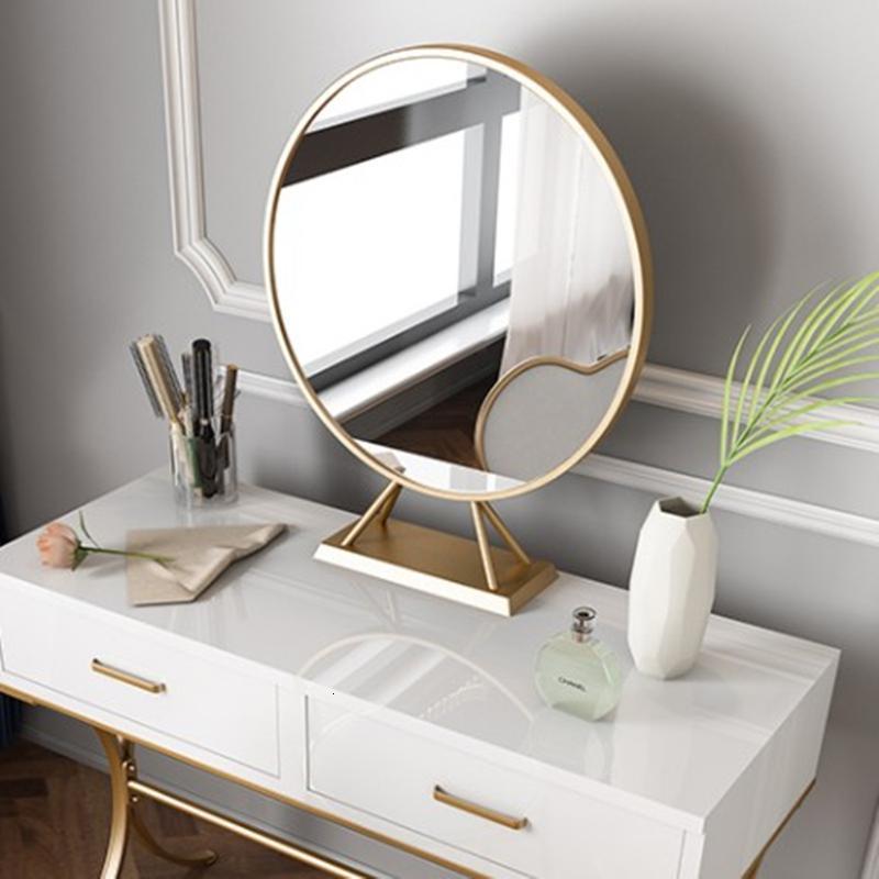 森美人北欧金色圆形化妆镜台式卧室桌...