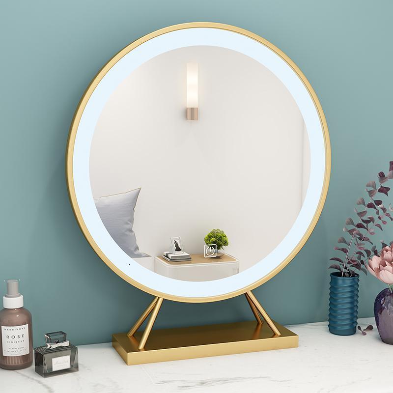 森美人北欧化妆镜金色圆形装饰镜触控...